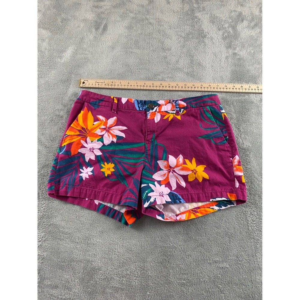 Old Navy Everyday Short Womens 10 Purple Hibiscus Floral Tropical Cotton 1166 - Picture 5 of 11